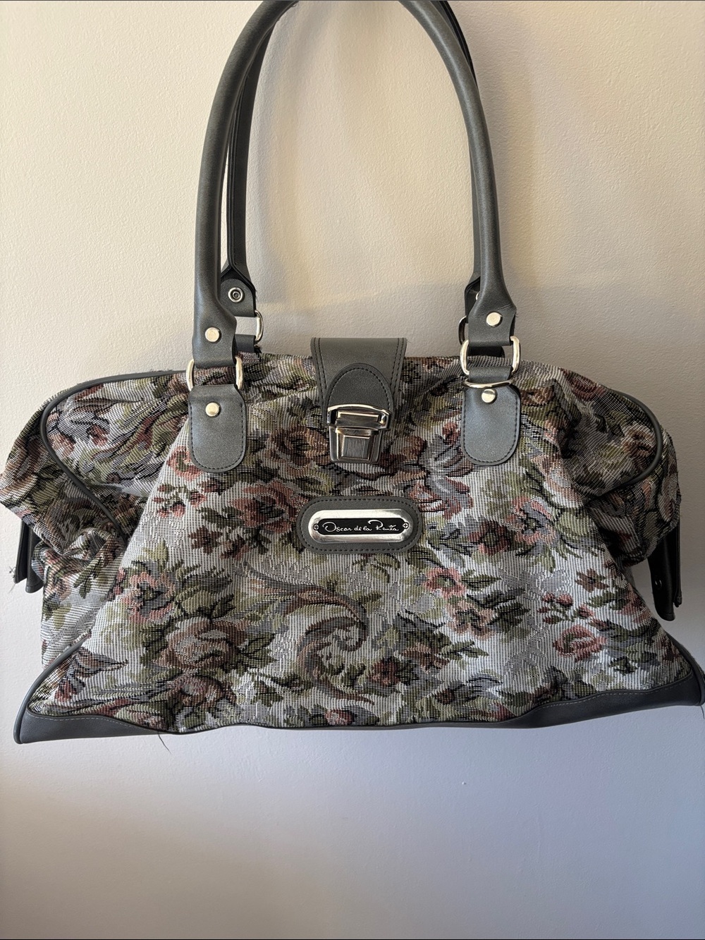 Vintage Oscar de la Renta Floral Tapestry Tote in Grey and Multi-Color